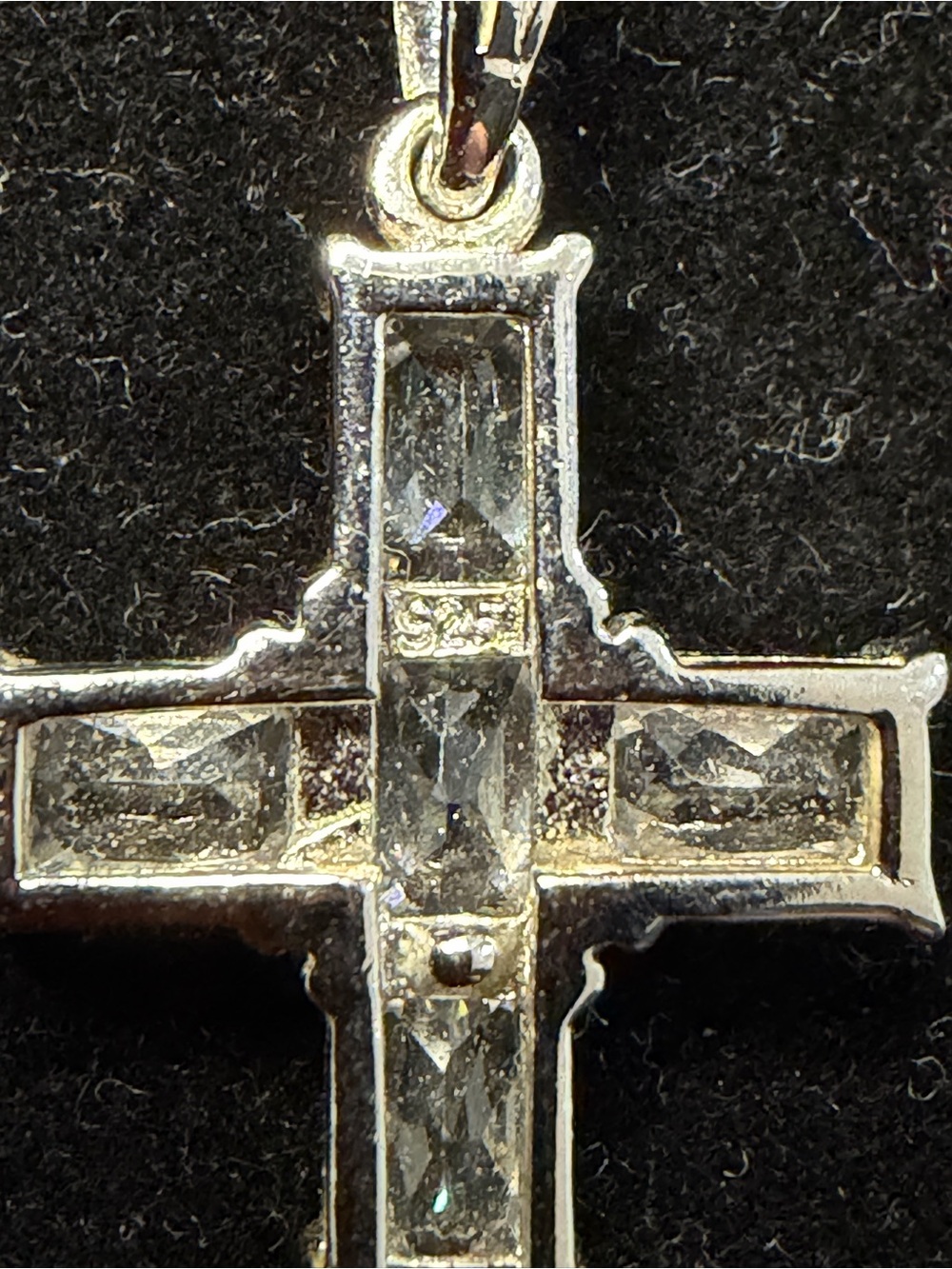 Stamped 925 Sterling Silver Cross Pendant with Clear Stones - Picture 4 of 4